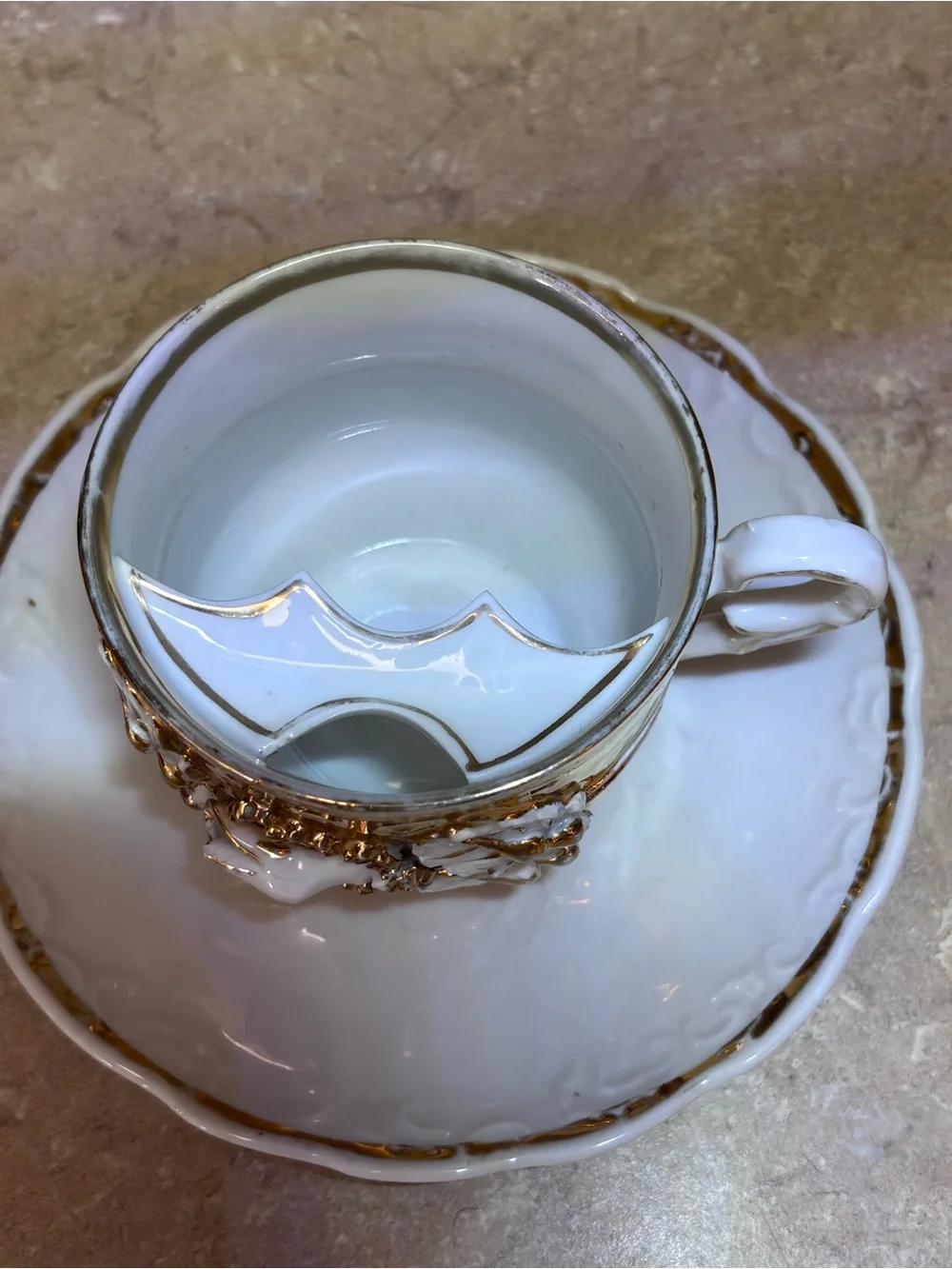 Victorian Ornate Mustache Cup With Saucer Set Mold# 28 German late 1800’s